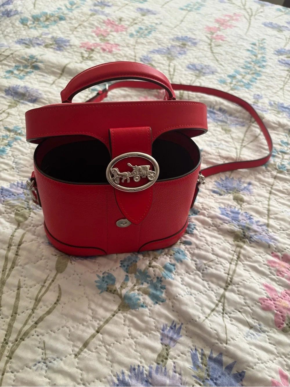 Coach Red Pebbled Leather Crossbody with Top Handle